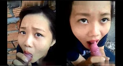 Ghệ bú dương vật ở vườn sau nhà